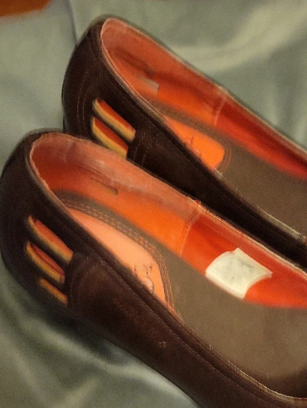 Merrell Dark Brown Leather Wedge Pumps with Red Lining